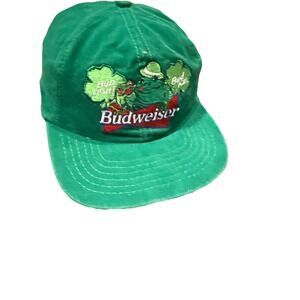 Vintage Budweiser Hat Green Irish St Patty's Day Stylemaster Snap Back Cap 90's
